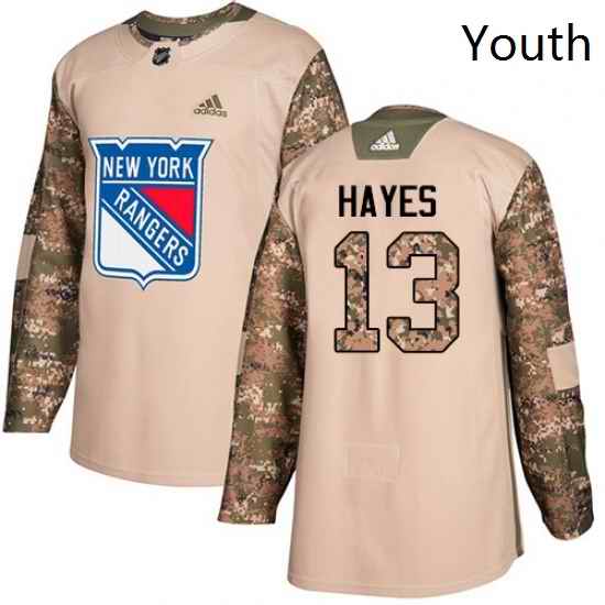 Youth Adidas New York Rangers 13 Kevin Hayes Authentic Camo Veterans Day Practice NHL Jersey